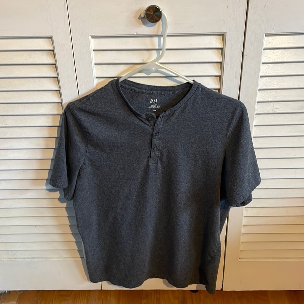H&M Short Sleeve Henley, Gray